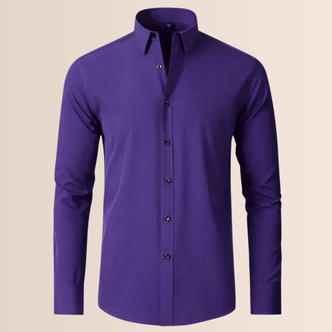 Classic Business Shirt for Men with Spread Collar Long Sleeve Button Up Slim Fit Office Style
