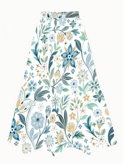 Effortless Floral Long Skirt for Women with Elastic Waist A Line Flowing Bohemian Style