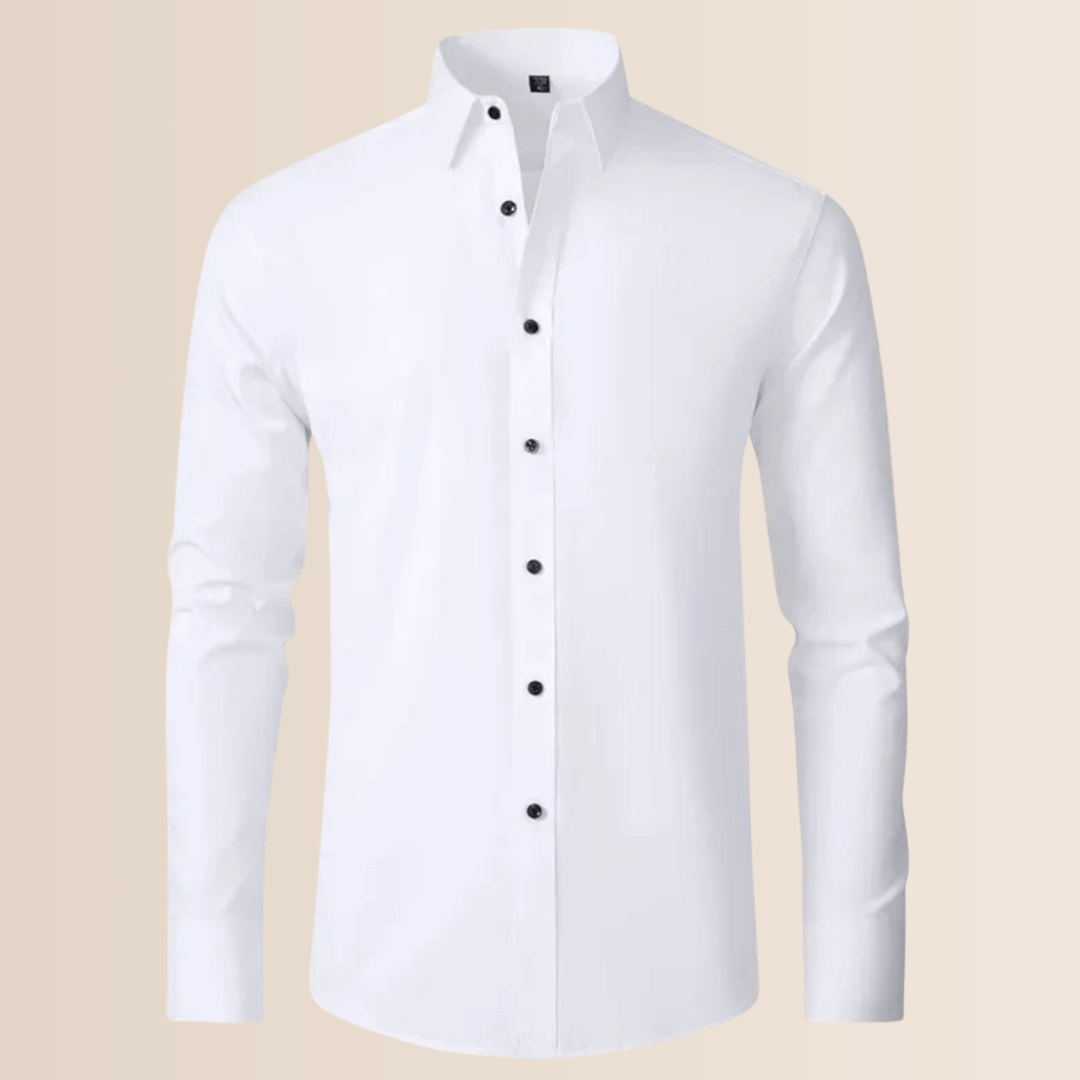 Classic Business Shirt for Men with Spread Collar Long Sleeve Button Up Slim Fit Office Style