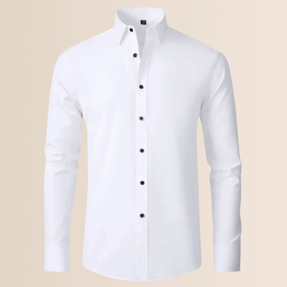 Classic Business Shirt for Men with Spread Collar Long Sleeve Button Up Slim Fit Office Style