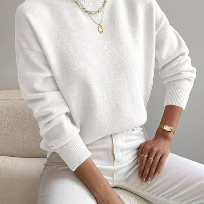 Comfortable Knit Sweater for Women with Mock Neck Long Sleeve Relaxed Oversized Style