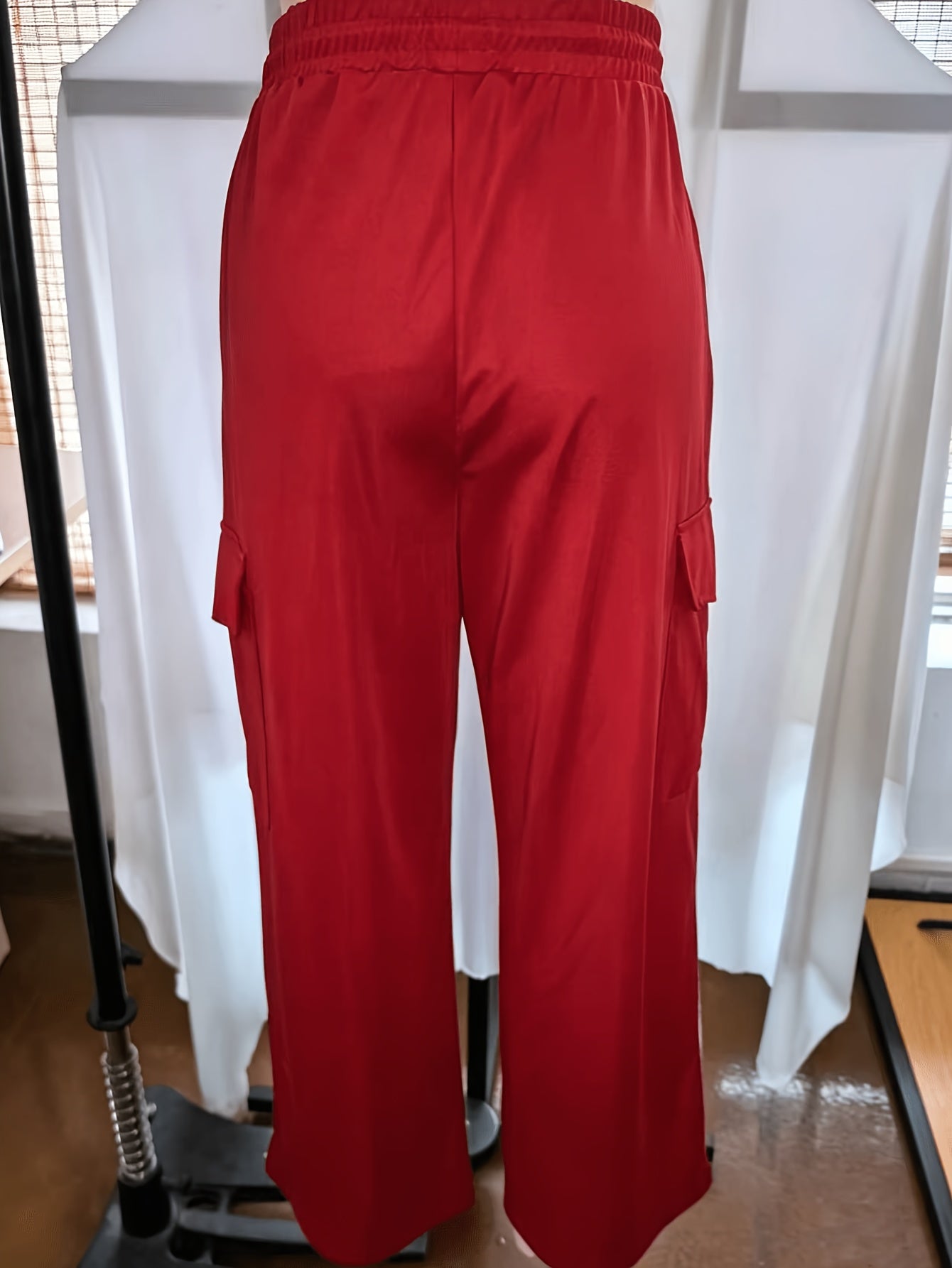 Effortless Wide Leg Cargo Pants for Women with High Waist Drawstring Side Stripe Relaxed Casual Style