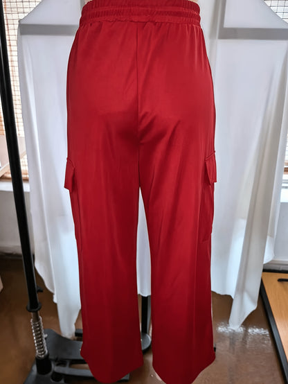 Effortless Wide Leg Cargo Pants for Women with High Waist Drawstring Side Stripe Relaxed Casual Style