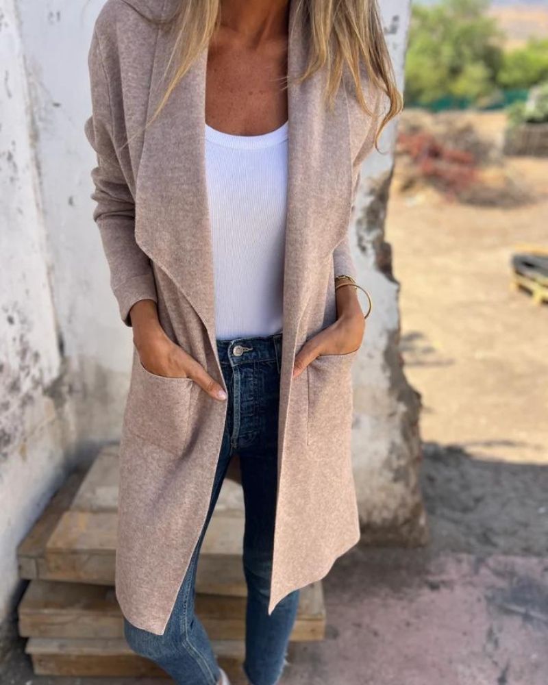 Effortless Fleece Jacket for Women with Waterfall Collar Long Sleeve Open Front Longline Style