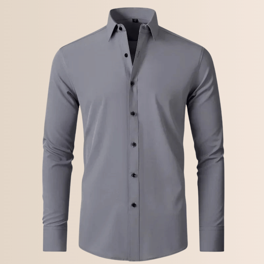 Classic Business Shirt for Men with Spread Collar Long Sleeve Button Up Slim Fit Office Style