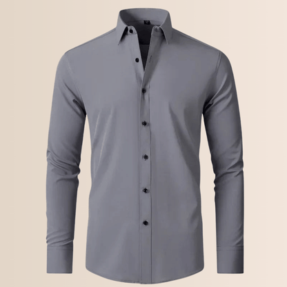 Classic Business Shirt for Men with Spread Collar Long Sleeve Button Up Slim Fit Office Style