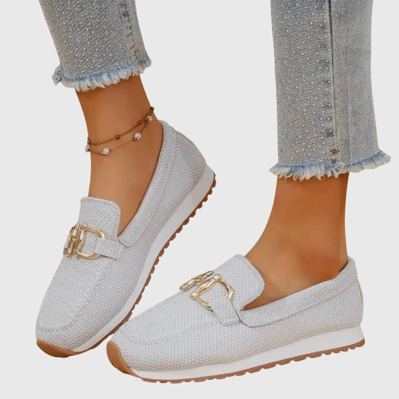 Comfortable Orthopedic Loafers for Women with Gold Horsebit Detail Mesh Knit Slip On Platform Style
