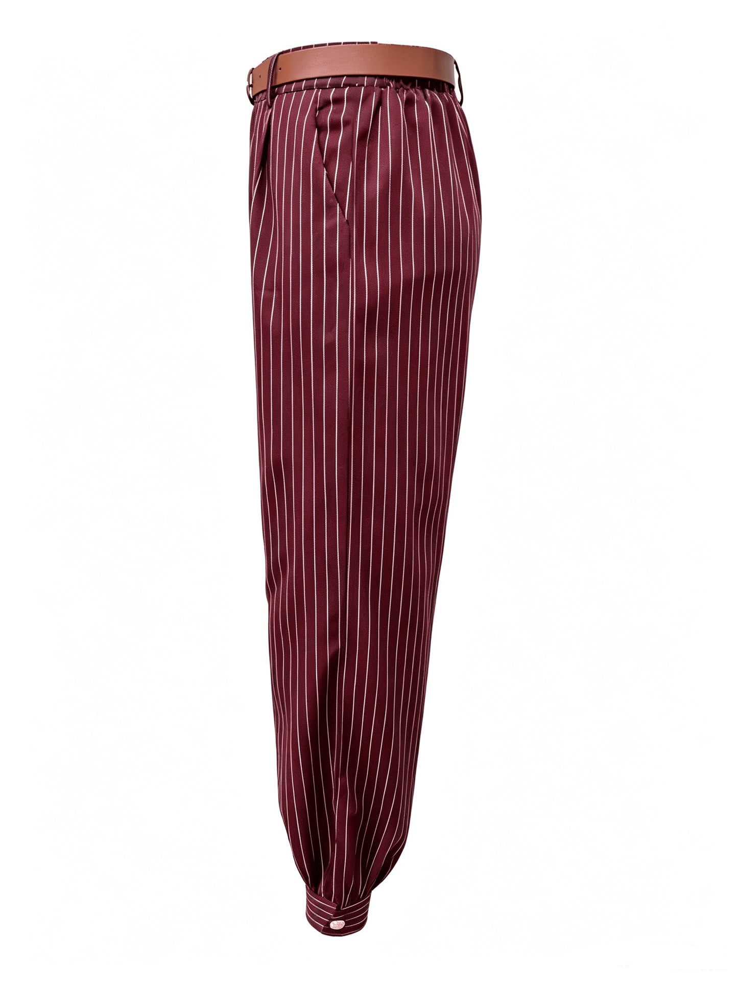 Elegant Black Pinstripe Chino Pants for Women with High Waist Pleated Cuffed Wide Leg Style