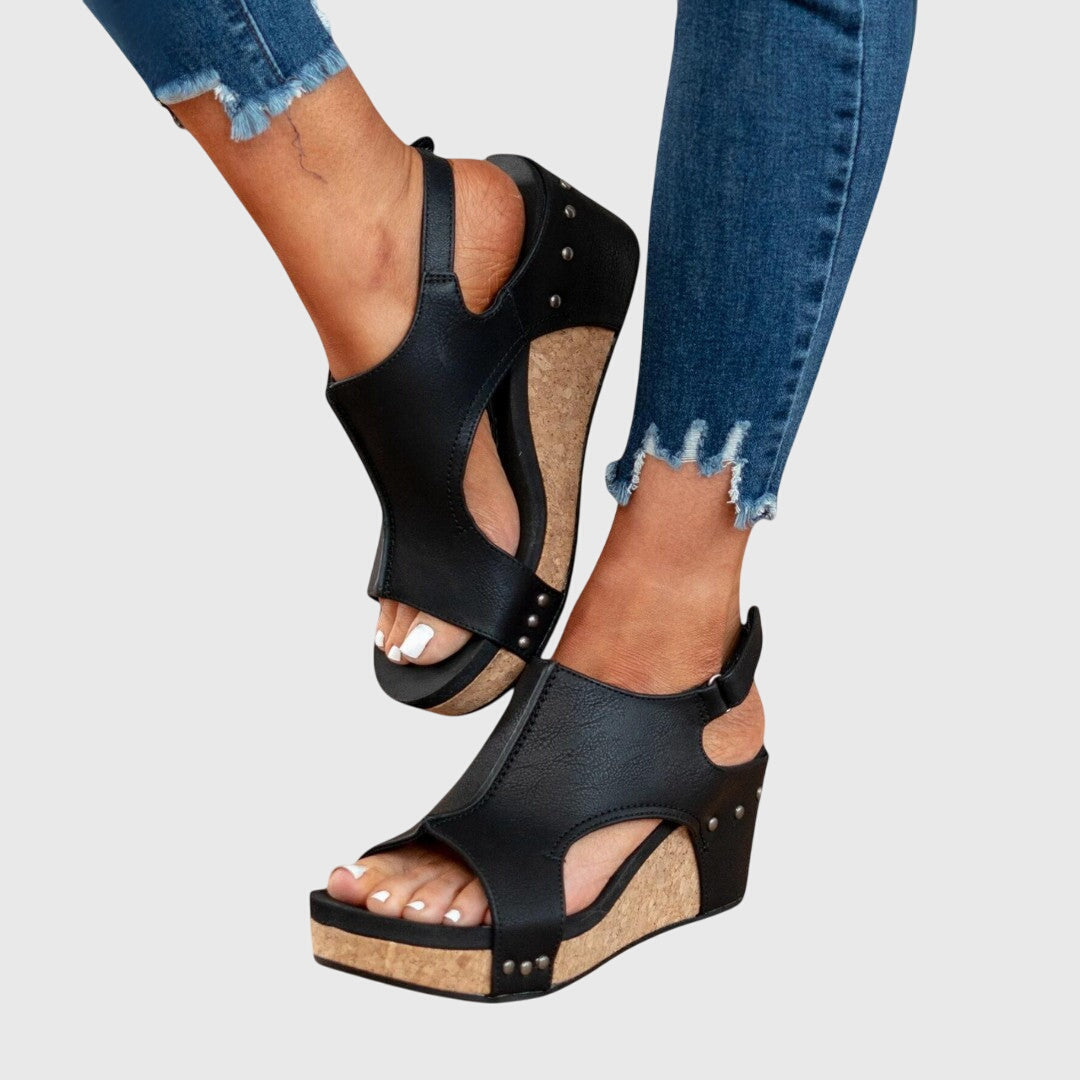 Comfortable Orthopedic Sandals for Women with Crossover Strap Cork Wedge Platform Open Toe Casual Style