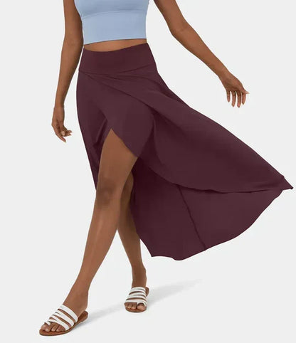 Effortless Wrap Maxi Skirt for Women with High Waist Asymmetrical Hem Slit Flowing Style