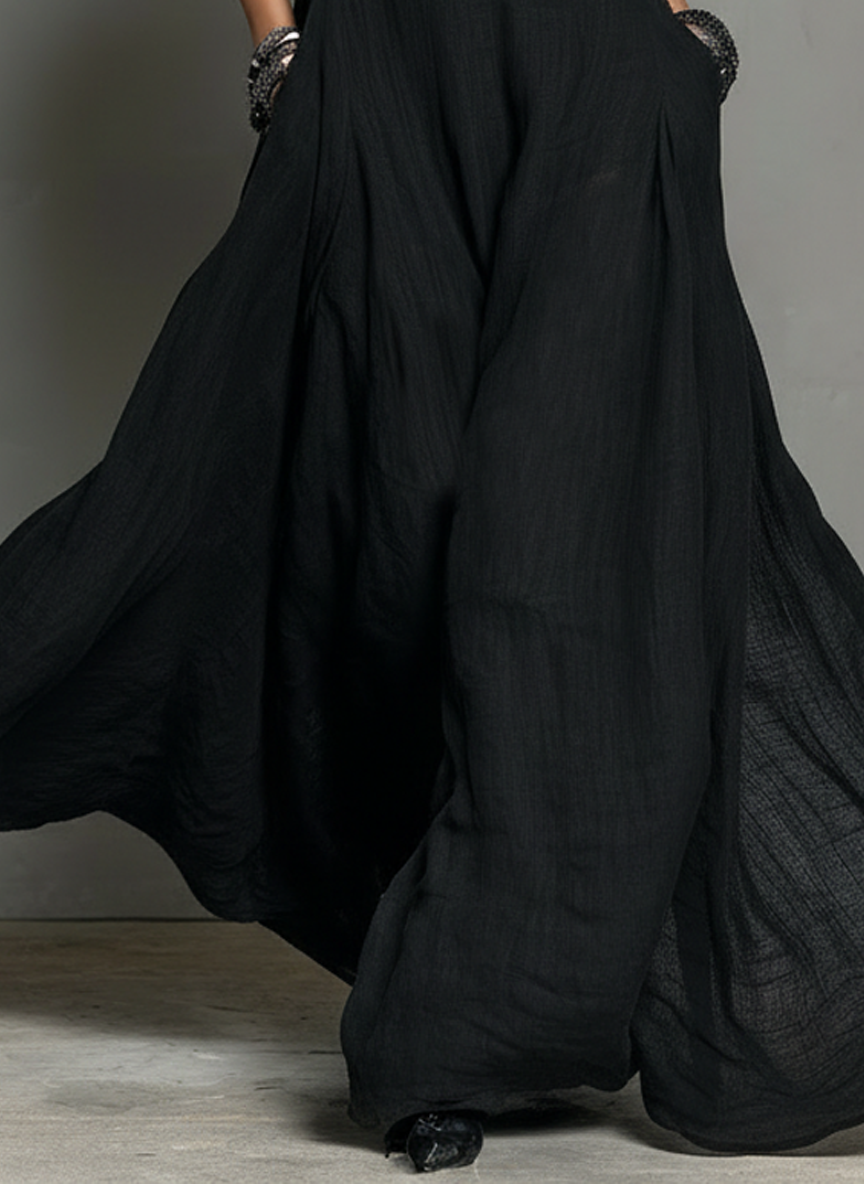 Elegant Black Maxi Dress for Women with Halter Neck Sleeveless Open Back Flowing Linen Casual Summer Style