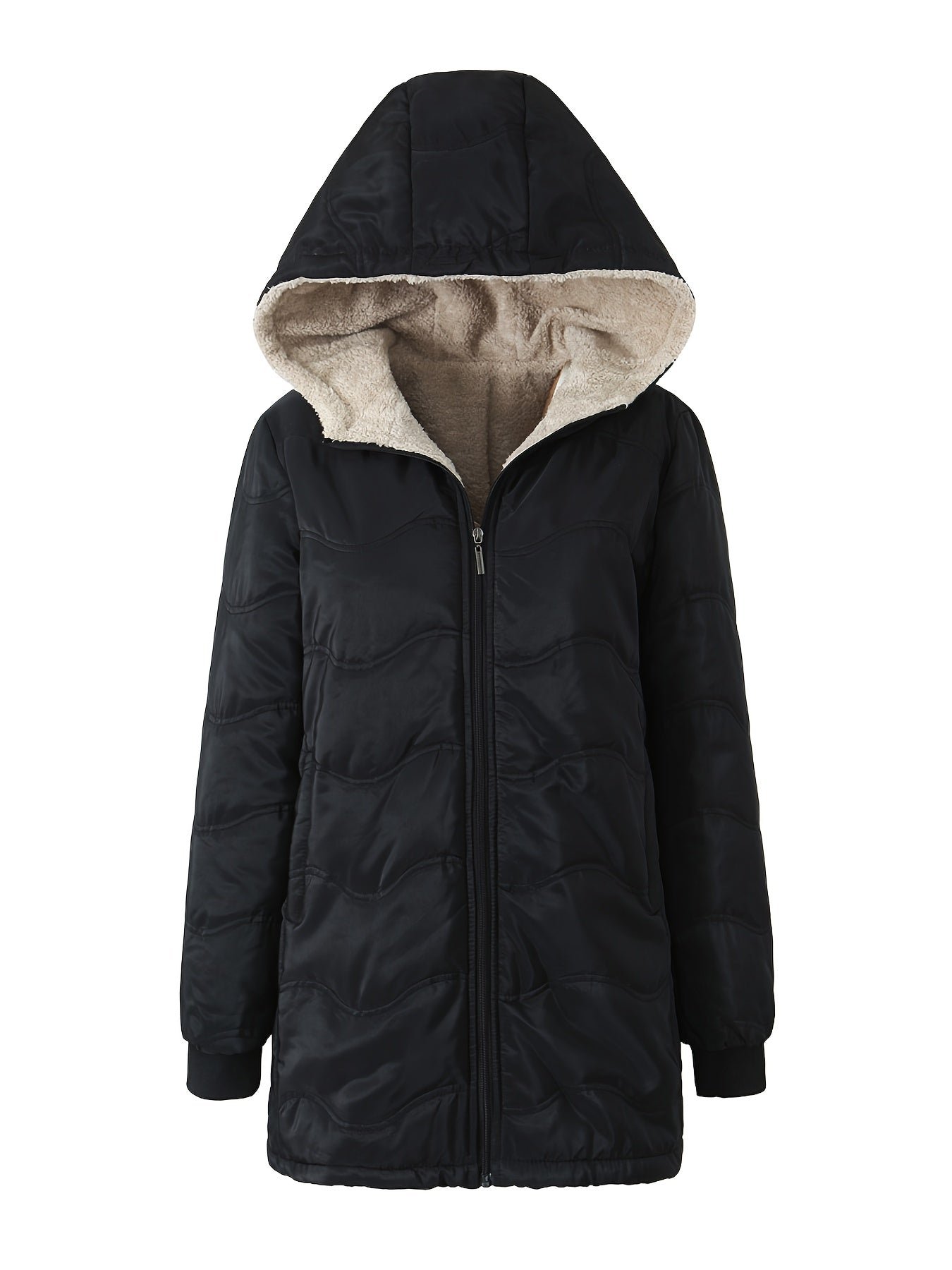 Comfortable Sherpa Lined Quilted Jacket for Women with Hooded Long Sleeve Zip Front Relaxed Style