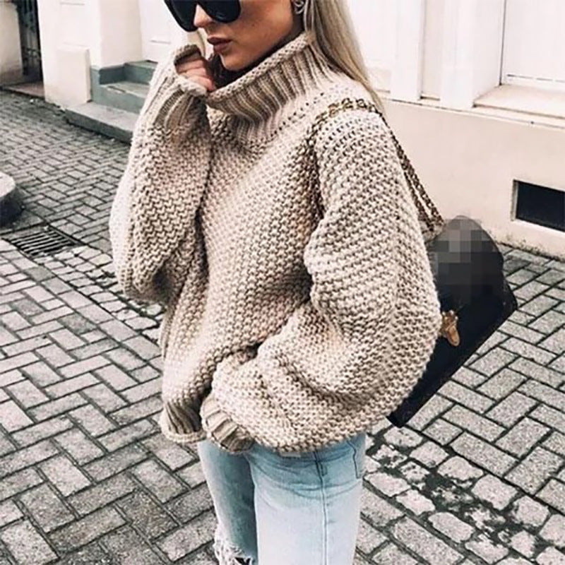Cozy Chunky Knit Sweater for Women with Turtleneck Long Sleeve Oversized Relaxed Style