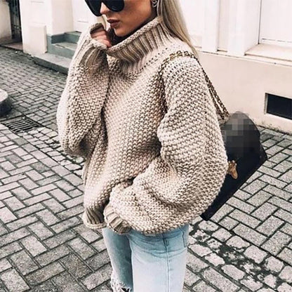 Cozy Chunky Knit Sweater for Women with Turtleneck Long Sleeve Oversized Relaxed Style