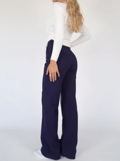 Elegant Tailored Wide Leg Pants for Women with High Waist Pintuck Front Pocket Relaxed Style