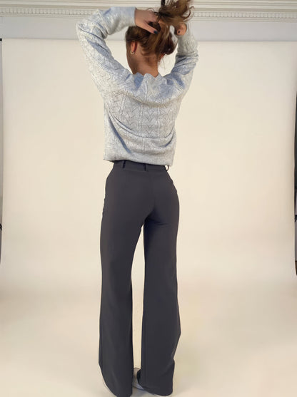 Elegant Tailored Wide Leg Pants for Women with High Waist Pintuck Front Pocket Relaxed Style