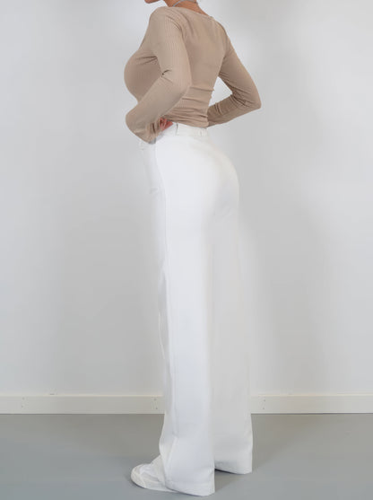 Elegant Tailored Wide Leg Pants for Women with High Waist Pintuck Front Pocket Relaxed Style