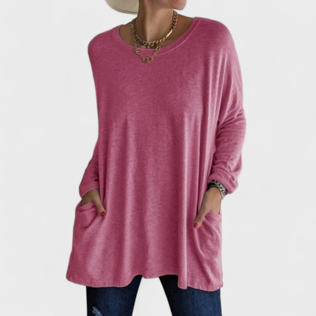 Comfortable Oversized Tunic for Women with Crew Neck Long Sleeve Side Pocket Relaxed Style