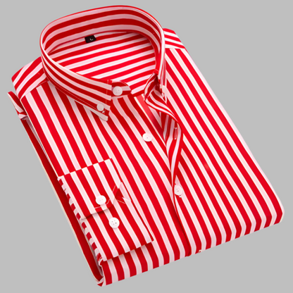 Classic Oxford Shirt for Men with Spread Collar Long Sleeve Button Up Striped Slim Fit Style