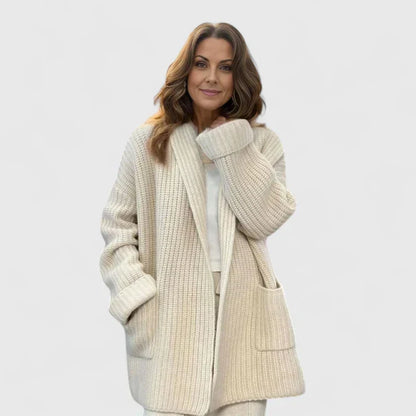 Cozy Cream Longline Cardigan for Women with Open Front Chunky Knit Pockets Relaxed Style