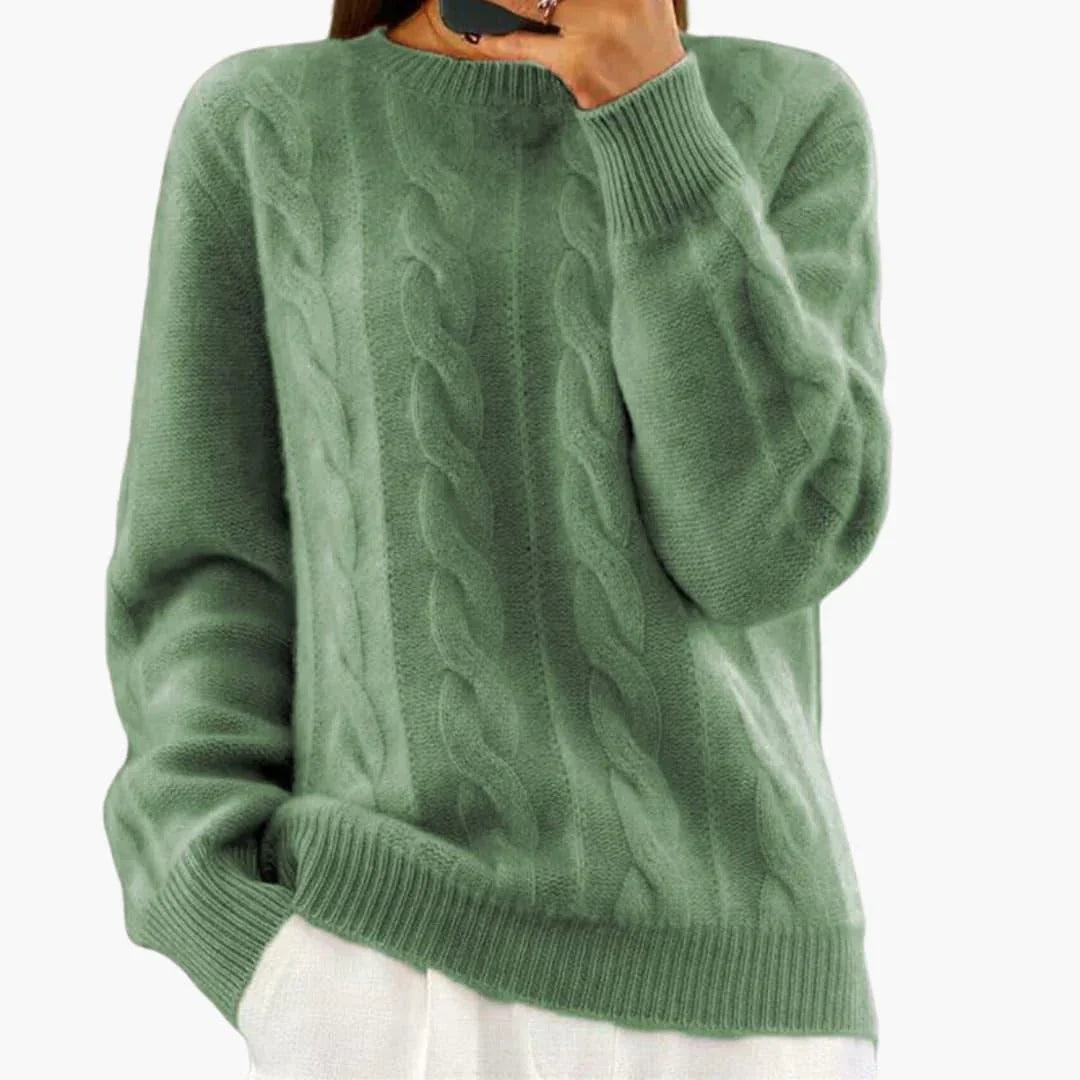 Comfortable Cable Knit Sweater for Women with Crew Neck Long Sleeve Relaxed Oversized Style