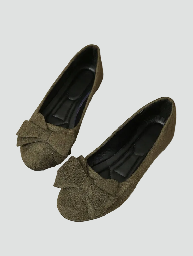 Elegant Ballet Flats for Women with Round Toe Bow Slip On Suede Classic Style