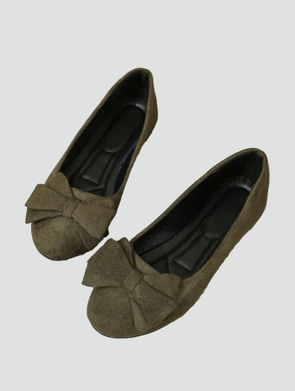 Elegant Ballet Flats for Women with Round Toe Bow Slip On Suede Classic Style
