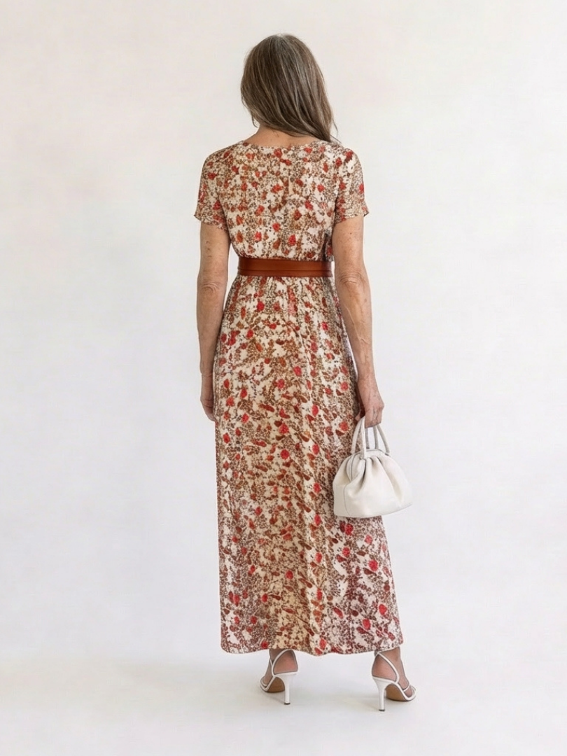 Effortless Floral Mini Dress for Women with V Neck Short Sleeve Belted Flowing Style