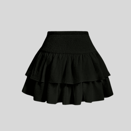 Effortless Tiered Ruffle Mini Skirt for Women with Bow Tie Smocked Waist Flowy Style