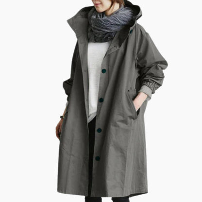 Effortless Oversized Trench Coat for Women with Hooded Long Sleeve Button Front Longline Style