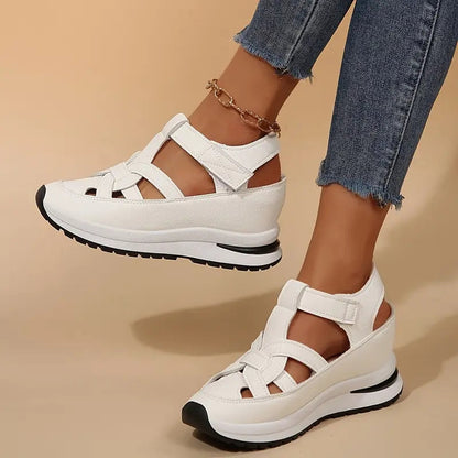 Comfortable Orthopedic Sandals for Women with Velcro Strap Cutout Platform Closed Toe Casual Style