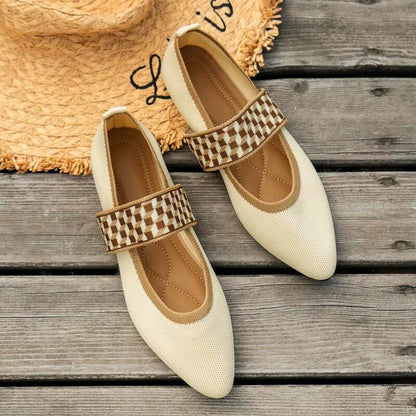 Comfortable Mary Jane Shoes for Women with Pointed Toe Knit Strap Flat Slip On Style