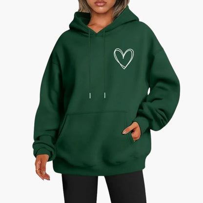 Comfortable Heart Print Hoodie for Women with Drawstring Hood Long Sleeve Oversized Relaxed Style