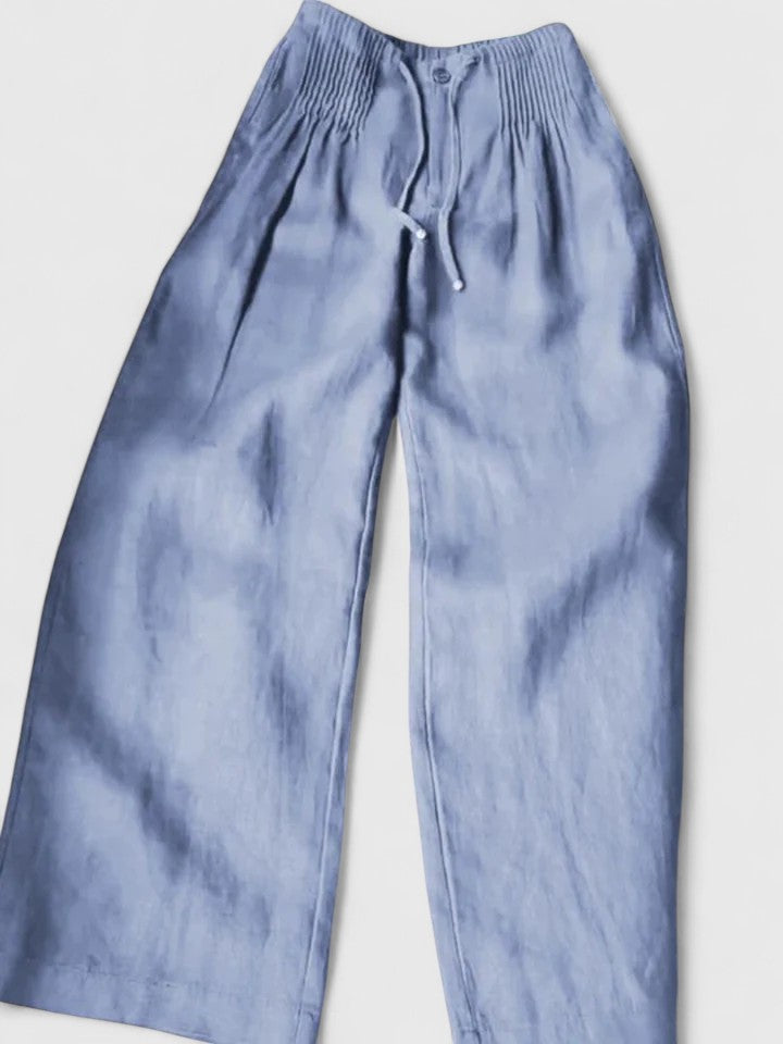 Effortless Linen Wide Leg Pants for Women with Smocked Drawstring High Waist Pleated Front Casual Style