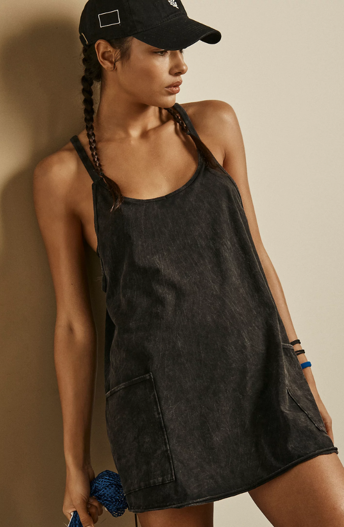 Effortless Washed Cotton Mini Dress for Women with Scoop Neck Sleeveless Relaxed Shift Style