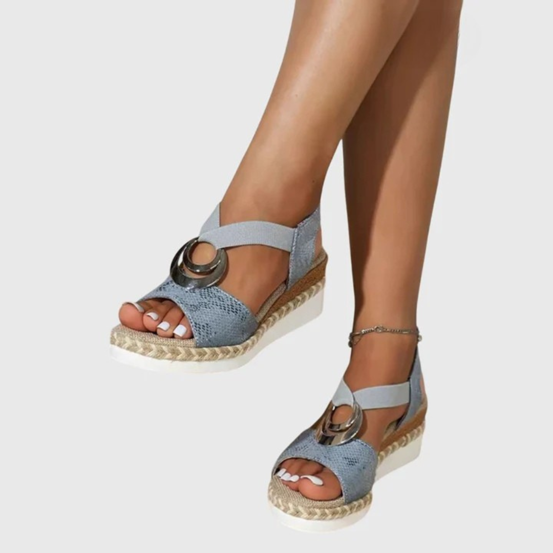 Comfortable Orthopedic Sandals for Women with T-Strap Elastic Band Espadrille Platform Metal Ring Open Toe Style