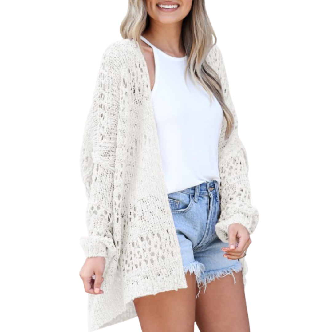 Effortless Crochet Knit Cardigan for Women with Open Front Long Sleeve Oversized High Low Style