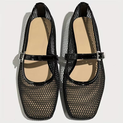 Comfortable Mary Jane Shoes for Women with Square Toe Mesh Strap Flat Breathable Style