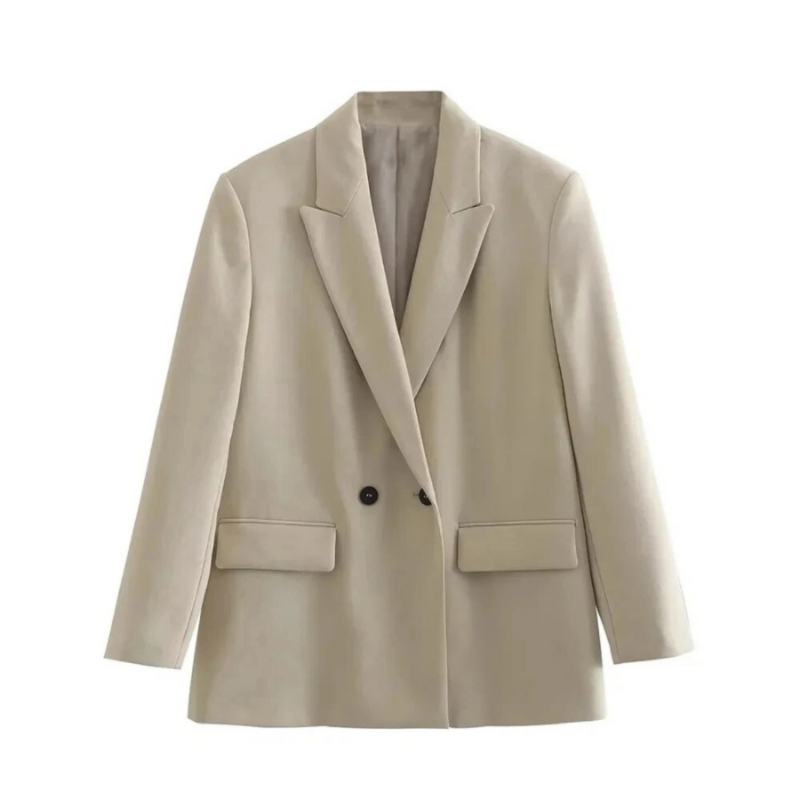 Elegant Blazer for Women with Notched Lapel Long Sleeve Double Breasted Oversized Style