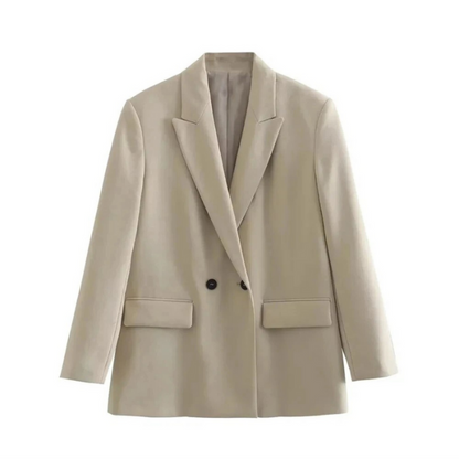 Elegant Blazer for Women with Notched Lapel Long Sleeve Double Breasted Oversized Style
