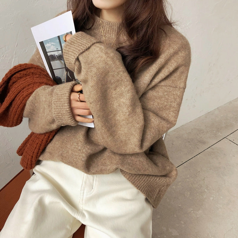 Comfortable Ribbed Knit Sweater for Women with High Neck Long Sleeve Relaxed Oversized Style