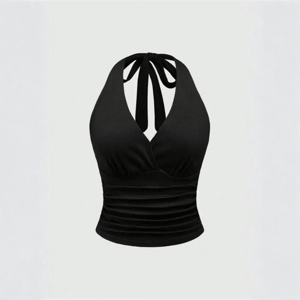 Effortless Ruched Halter Top for Women with V Neck Sleeveless Wrap Bodycon Style