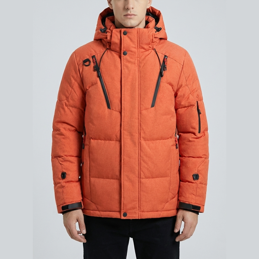 Cozy Puffer Jacket for Men with Hooded Collar Long Sleeve Zip Up Quilted Padded Winter Style