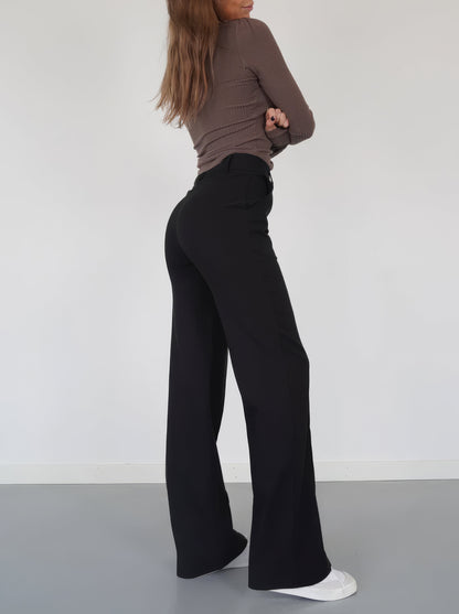 Elegant Tailored Wide Leg Pants for Women with High Waist Pintuck Front Pocket Relaxed Style