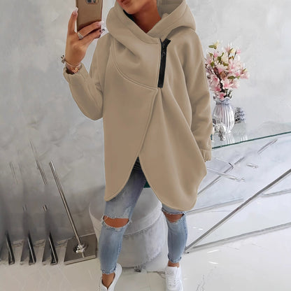 Effortless Fleece Hoodie for Women with Cowl Neck Long Sleeve Asymmetric Tulip Hem Relaxed Style