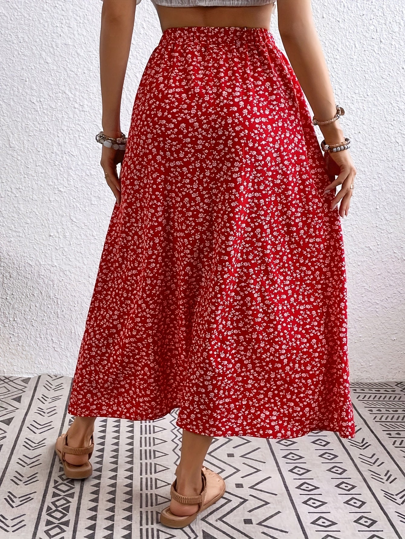 Vivian | Stylish Floral Midi Skirt for Women with Button Front Detail