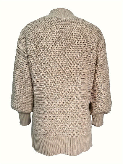 Comfortable Textured Knit Sweater for Women with Mock Neck Long Sleeve Ribbed Cuff Relaxed Oversized Style