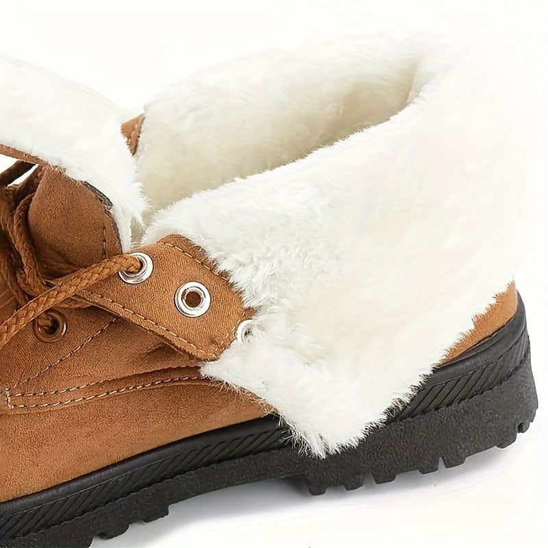 Cozy Lace Up Snow Boots for Women with Fleece Cuff Round Toe Lug Sole Winter Snowproof Style