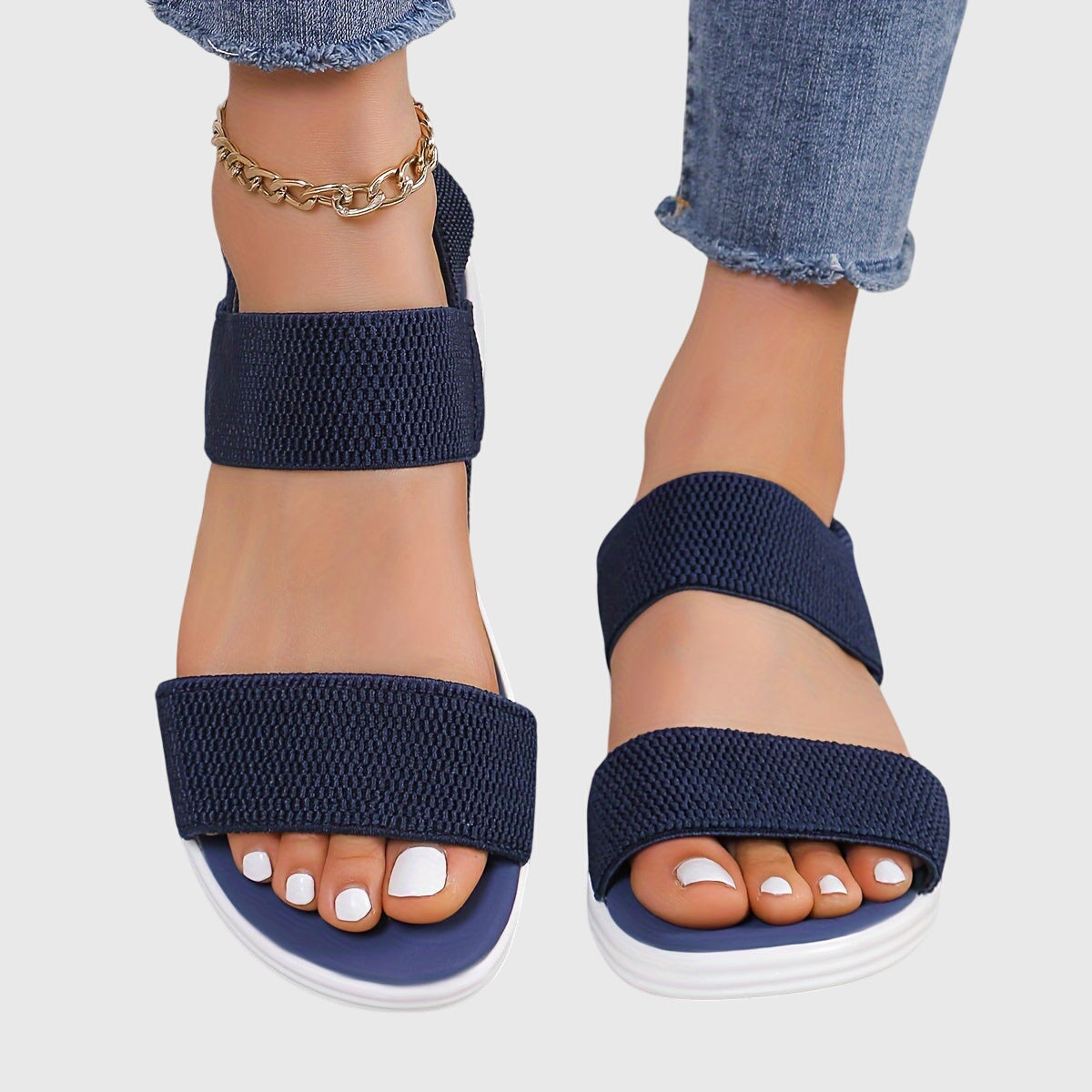 Comfortable Orthopedic Sandals for Women with Double Elastic Strap White Platform Open Toe Casual Style