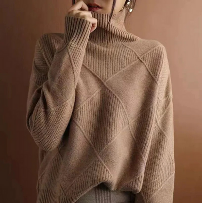 Comfortable Turtleneck Sweater for Women with High Neck Long Sleeve Relaxed Oversized Knit Style